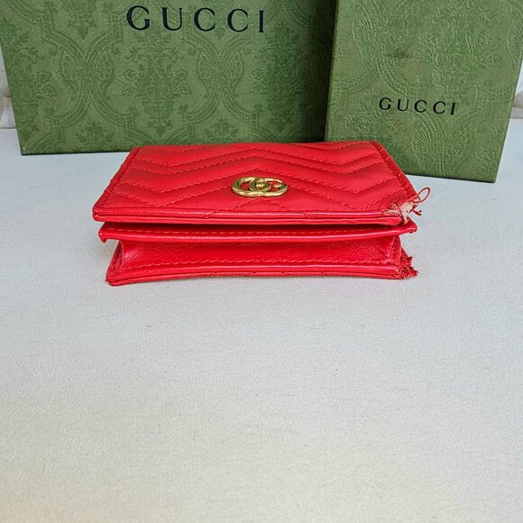 Gucci Red Matelassé GG Marmont Leather Wallet - Picture 14 of 16